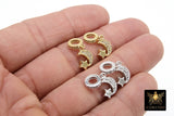 CZ Gold Moon Charm with Rings, 2 Pc Silver Star Slide Spacer Circle Silver #2617, Rose Large Big Hole Dangle