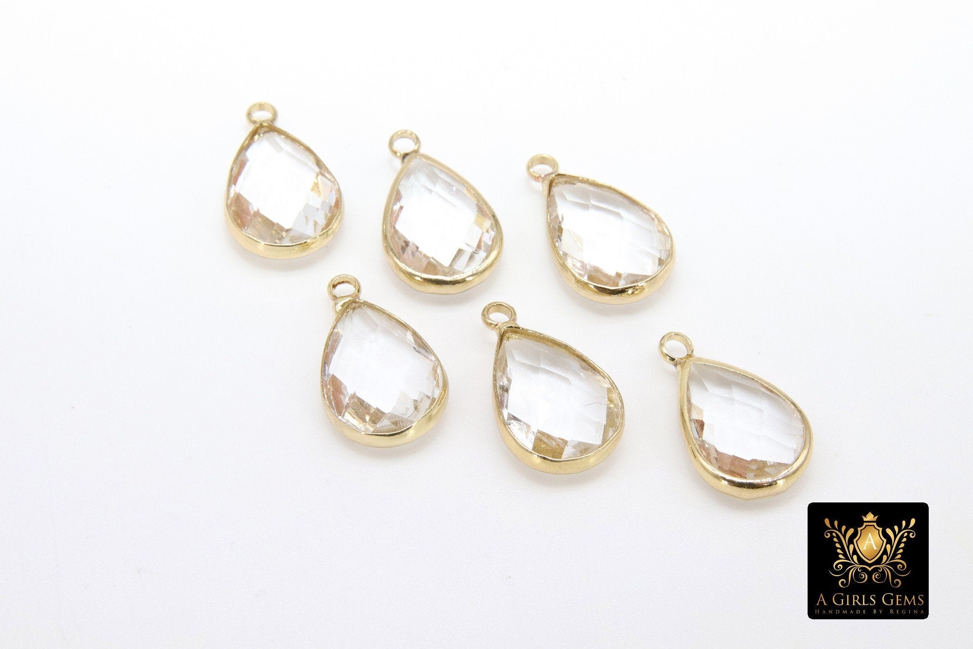 Gold Teardrop Charms, 2 Pcs Silver Oval Bezel Clear Drop Crystal Charms #645, Rose Gold Huggie Earring Charms