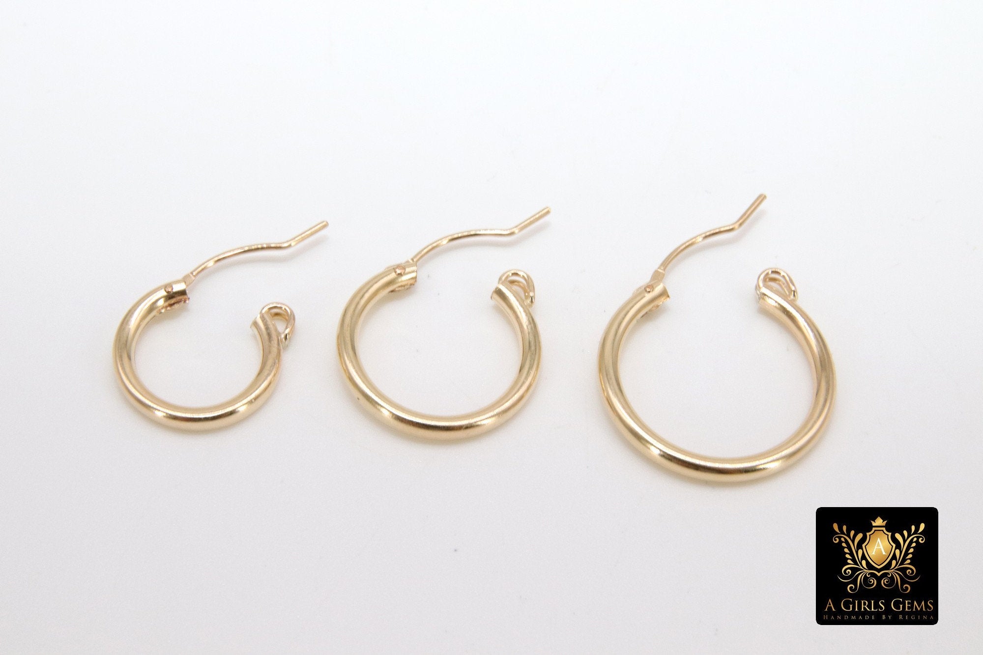 14 K Gold Filled Hoop Earrings, Thick 2.4 mm Gold Earrings for Hooplet Charms #2130, High Quality Snap In Wire Hoops
