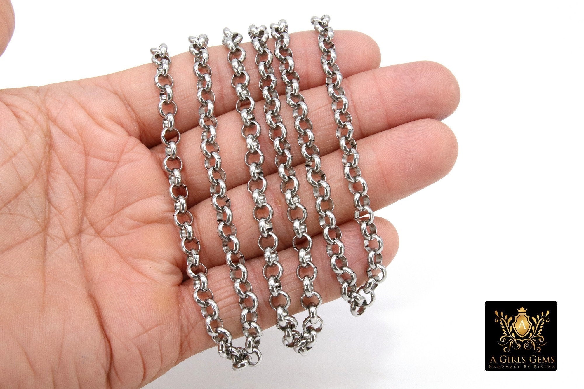 Silver Stainless Steel ROLO Chain, 3 mm 4 mm 5 mm 6 mm Silver Chains CH #146, Large Unfinished Jewelry Chains By the Foot