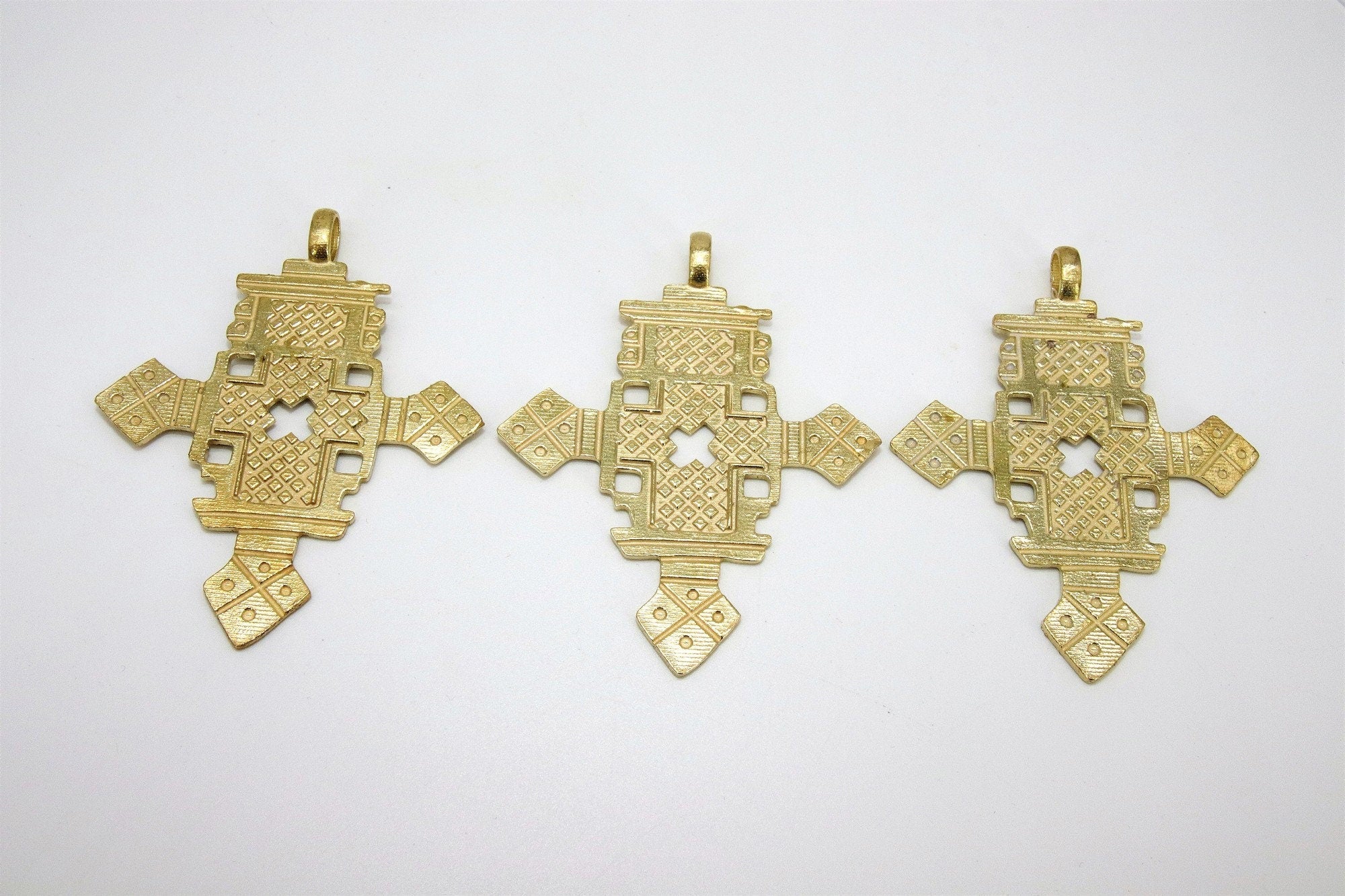 Brass Ethiopian Coptic Cross Pendant, Large African Cross Brass Necklace Jewelry