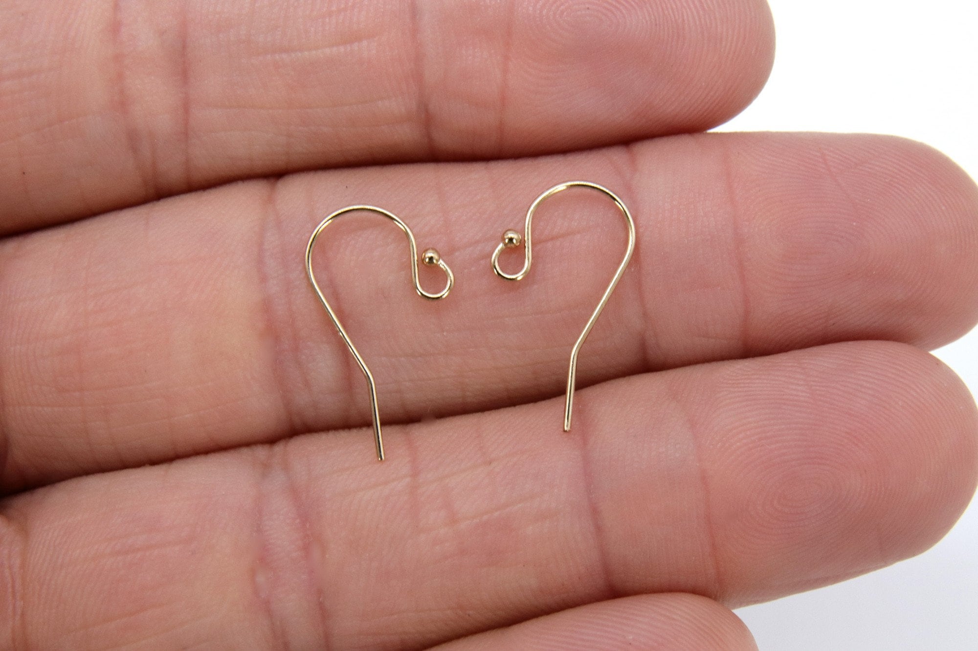 14 K Gold Filled Ball End Earring Hooks, Earring Findings #2235, 11.5 x 20 mm Fancy Ear Wire Components