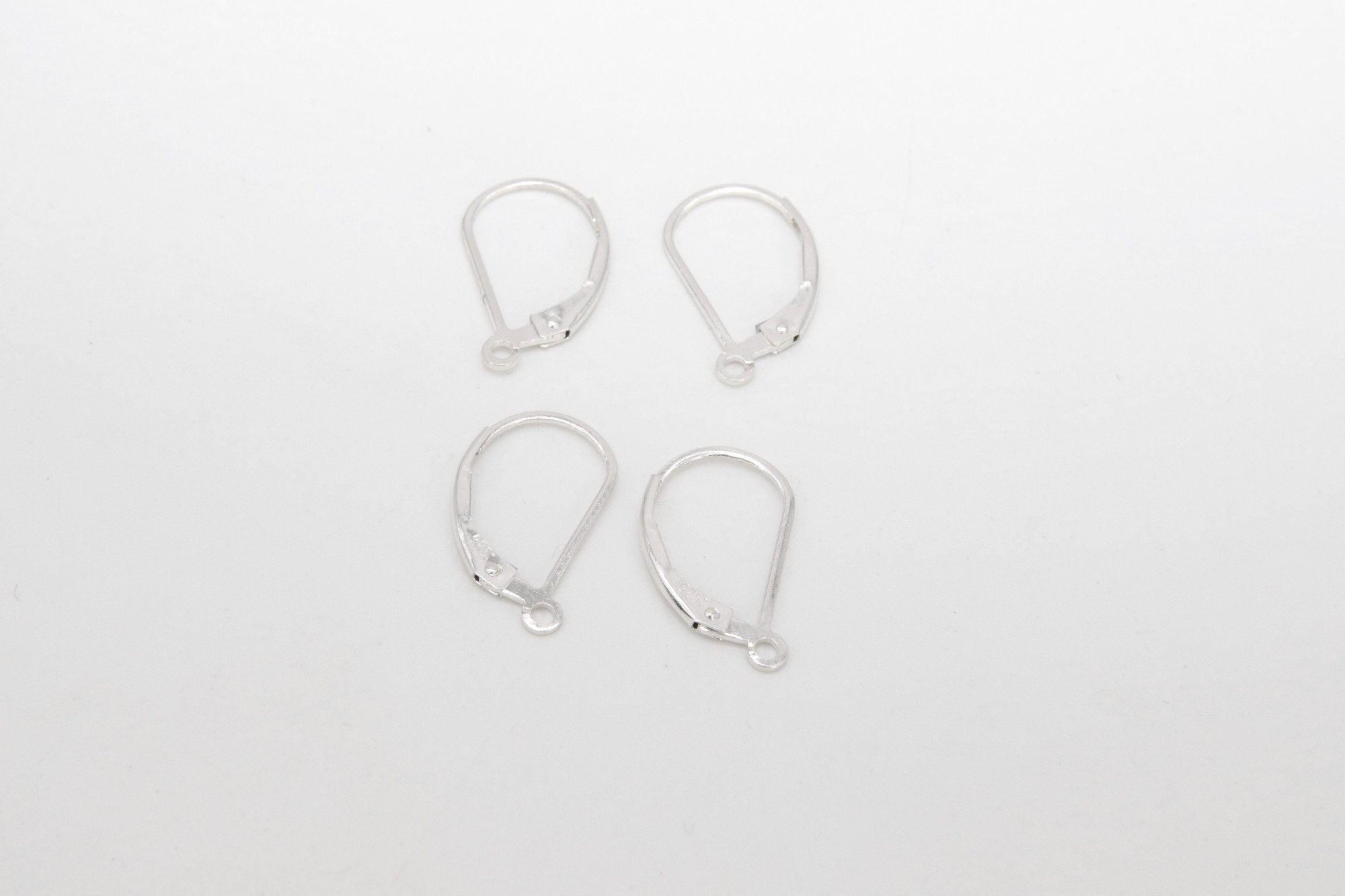 925 Sterling Silver Smooth Lever Back Ear Rings, 2 Pc High Quality Huggie Wire Findings #2163, Open Loops 9.5 x 16.5 mm