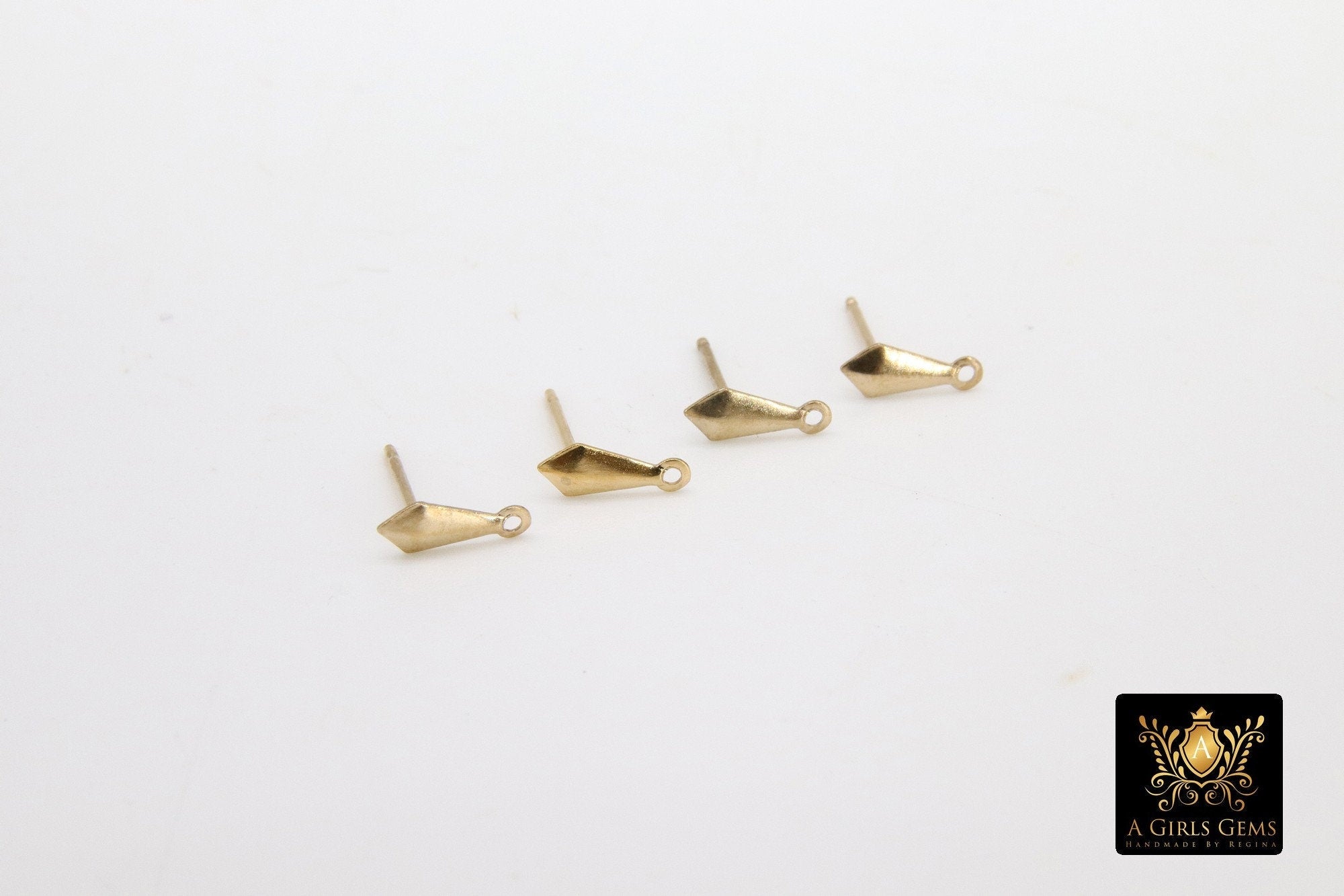 14 K Gold Filled Stud Earrings, High Quality Gold Kite Stud Post Findings #2162, Closed Loop Component Parts