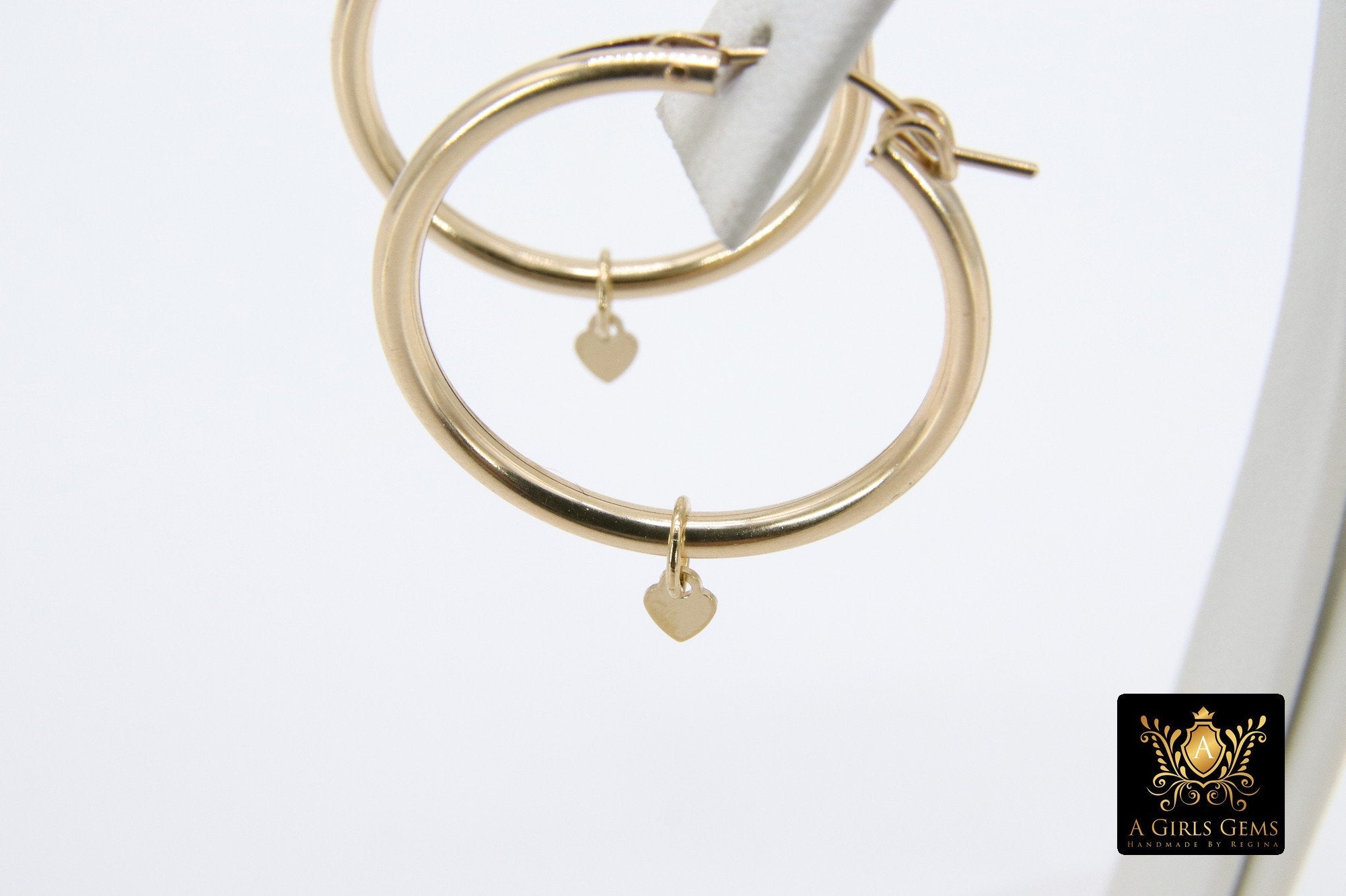 14 K Gold Filled Heart Hoop Charms, Gold Hooplet Dangle Charms #2137, 4 mm Jewelry Findings