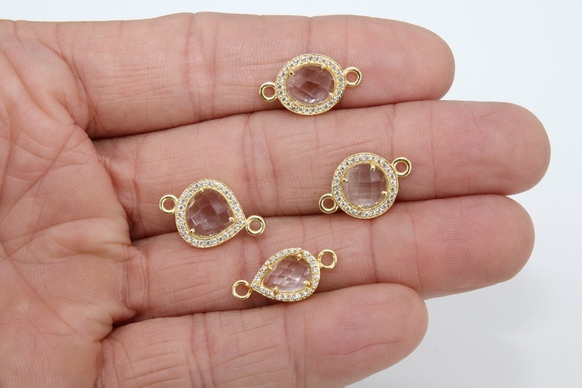 CZ Pave Clear Crystal Quartz Connectors, April Faceted Birthstone, Bridesmaids Jewelry #782
