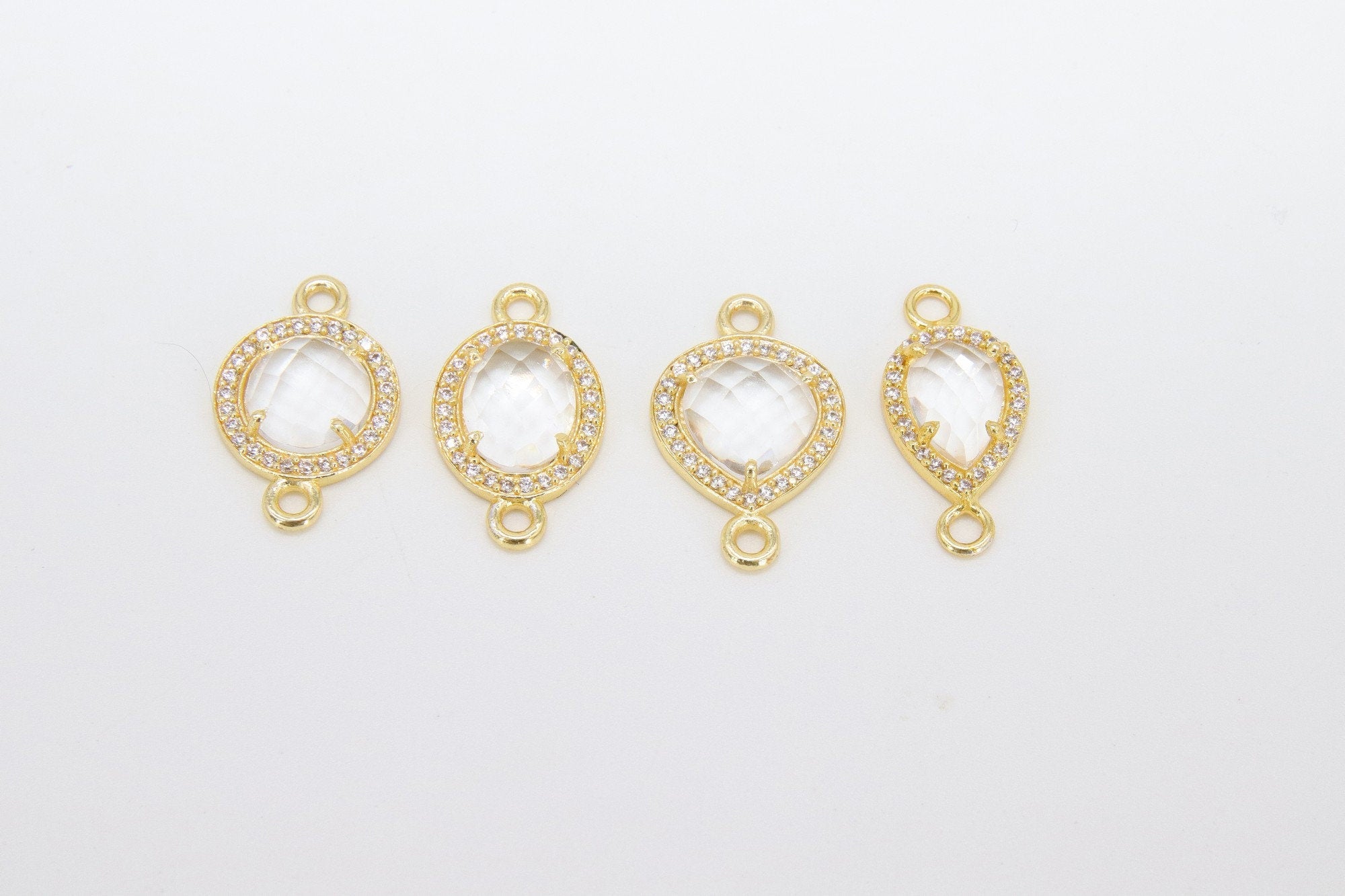CZ Pave Clear Crystal Quartz Connectors, April Faceted Birthstone, Bridesmaids Jewelry #782