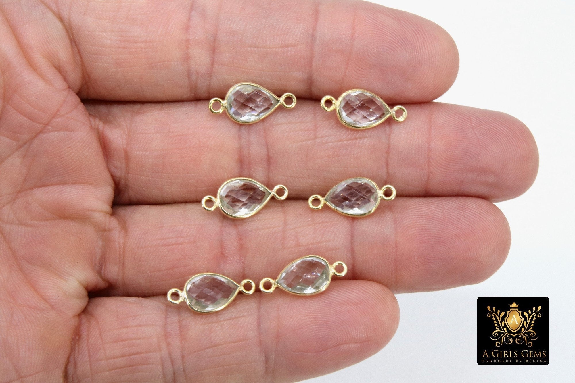 Teardrop Charms, Gold Plated 925 Sterling Silver Connectors #2225, Oval Crystal Links