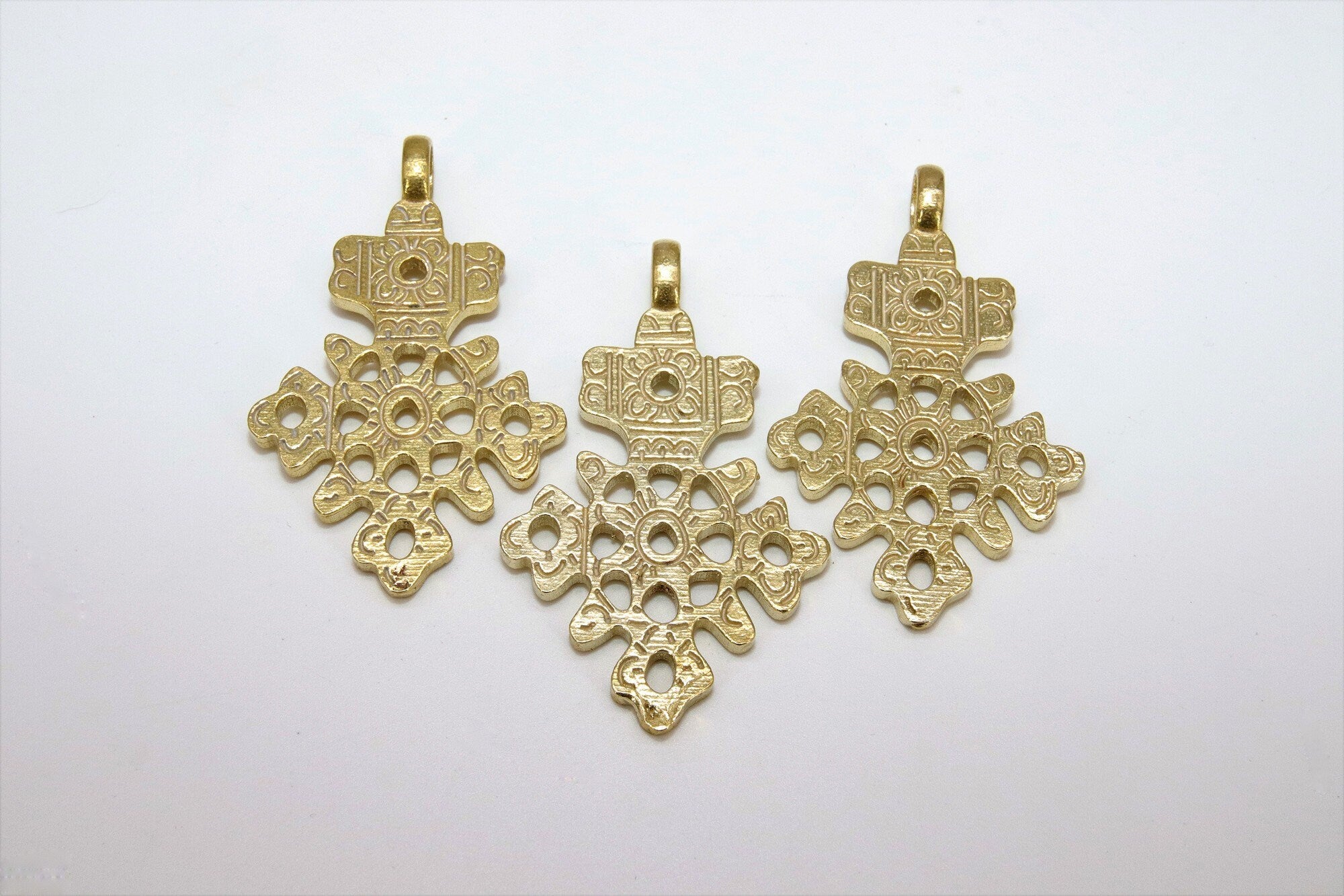 Brass Ethiopian Coptic Cross Pendant, Large African Cross Brass Necklace Jewelry 34 x 55 mm
