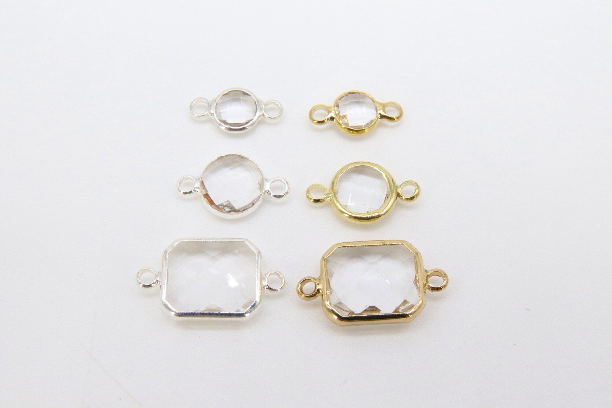 Round 6 mm Connectors, 2 Pcs Rectangle Gold or Silver 8 mm Charms and Links for DIY Earrings #649, Bracelet