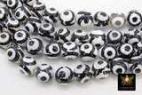 Tibetan Natural Faceted Agate Beads, DZI Agate in Black and White Dot Color Beads BS #10, sizes 10 mm 15 inch FULL Strands