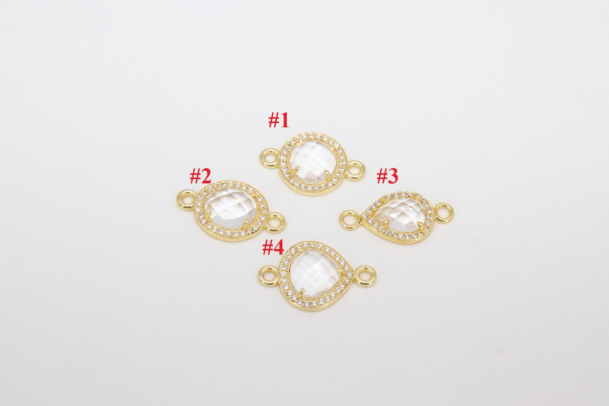 CZ Pave Clear Crystal Quartz Connectors, April Faceted Birthstone, Bridesmaids Jewelry #782