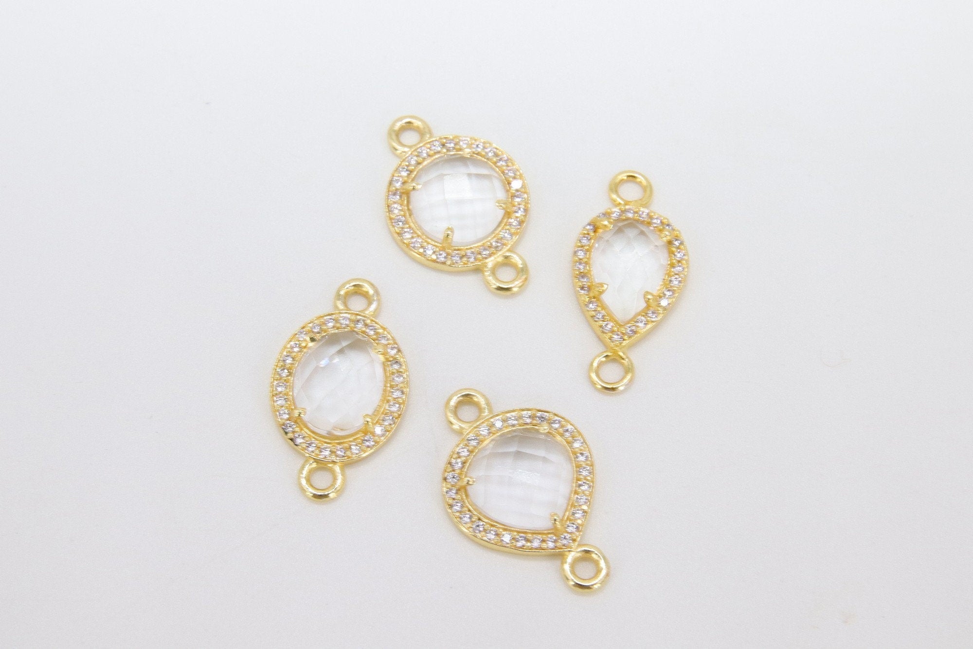 CZ Pave Clear Crystal Quartz Connectors, April Faceted Birthstone, Bridesmaids Jewelry #782