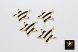 Star Black and White Stripes Charm, Large Gold Starburst in White and Black Enamel #131, Stars 25 x 27 mm Jewelry