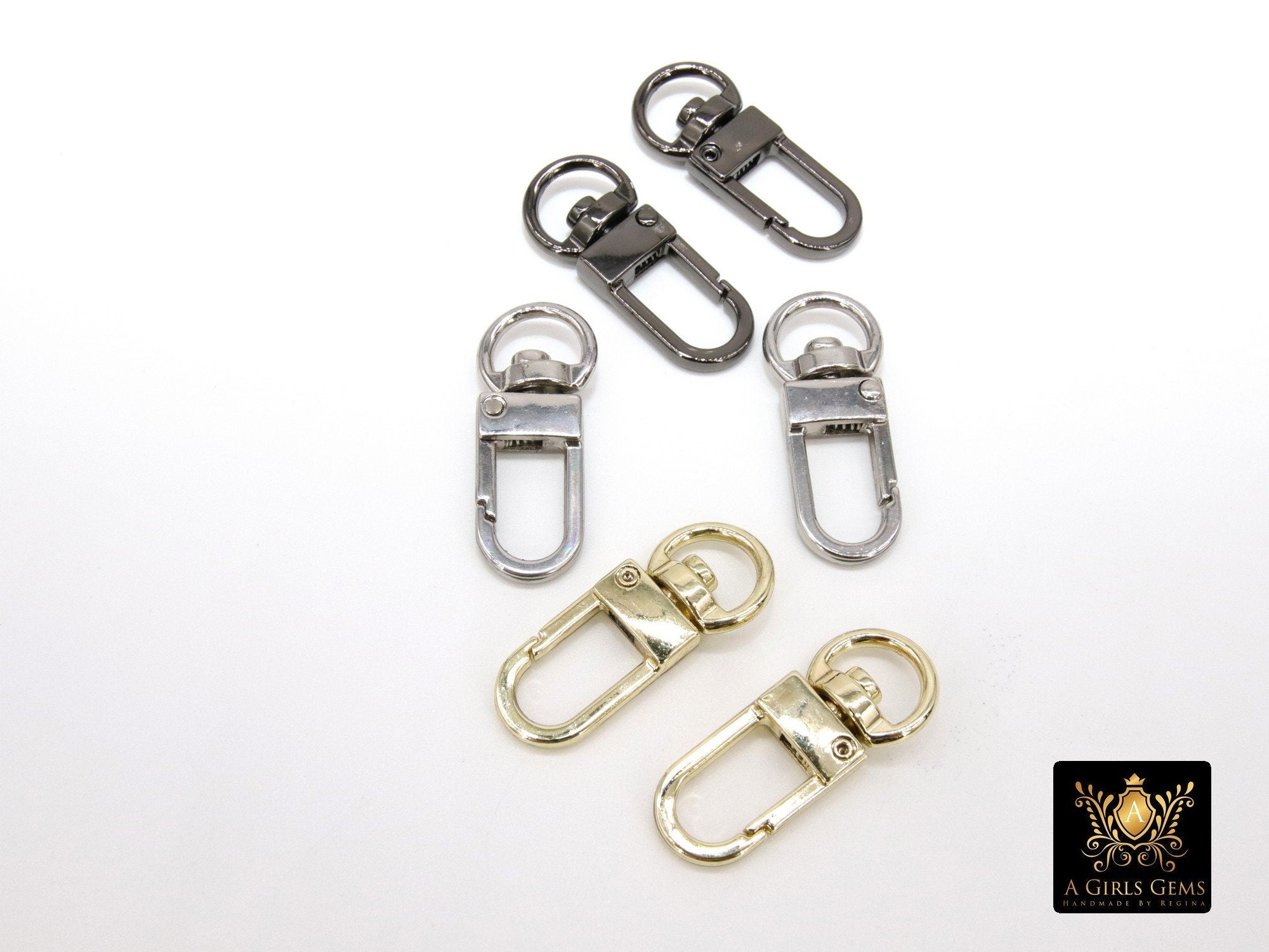 Gold Spring Gate Clasps, Silver or Black Spring Lock Swivel Push Clip #2638, Jewelry Findings 12 x 33 mm