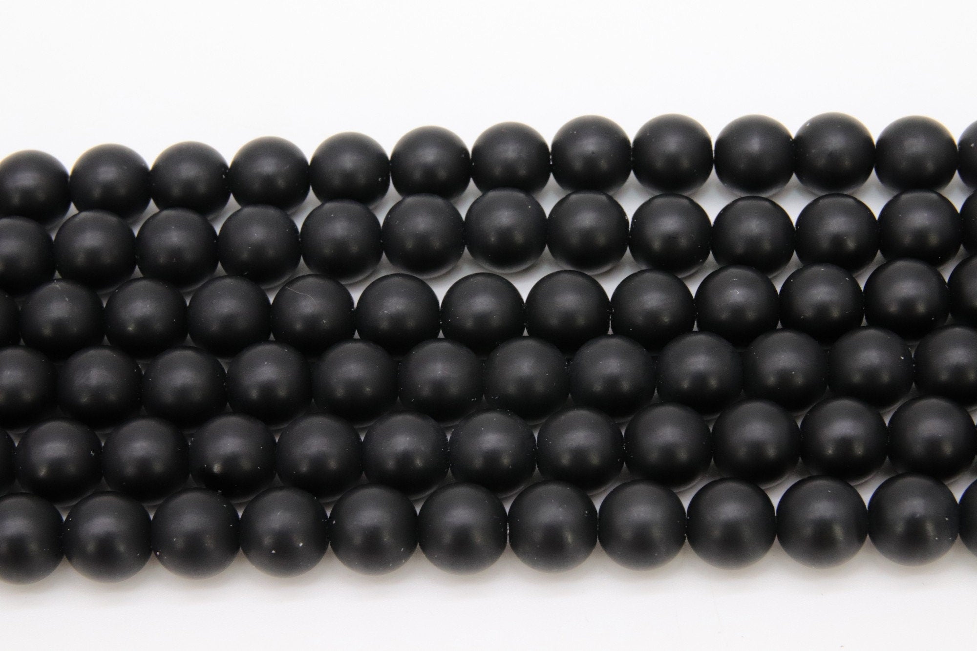 Black Stone Beads, Smooth Frosted Matte Round Black Beads BS #27, sizes 10mm 15.5 inch Strands