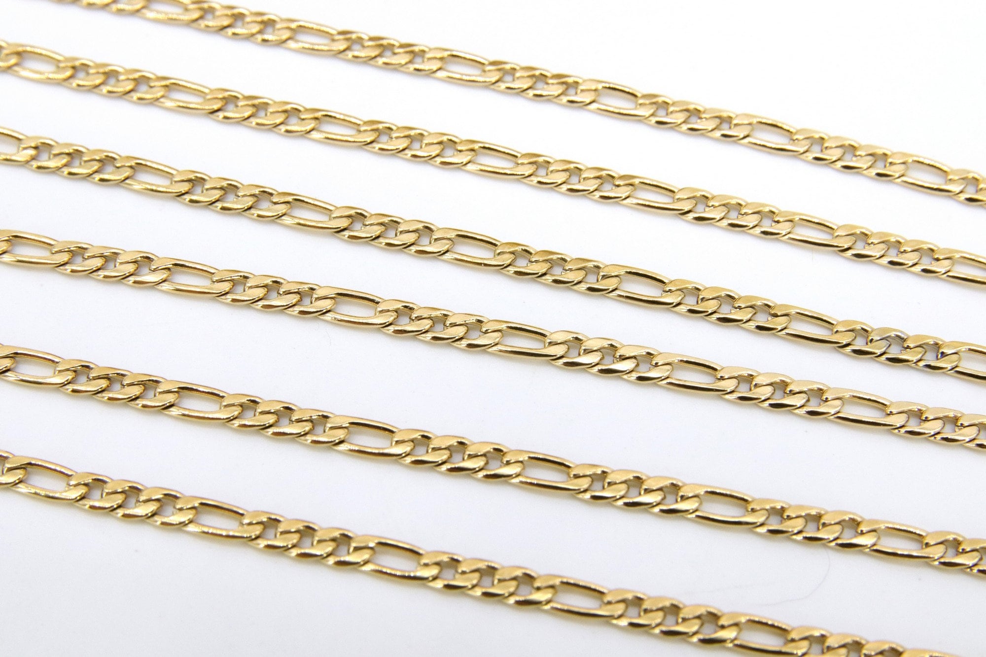 Stainless Steel Gold Figaro Faceted Chain, Silver Chains 8 x 4 and 4 x 5 mm Links CH #263, Unfinished Jewelry Chains By the Yard