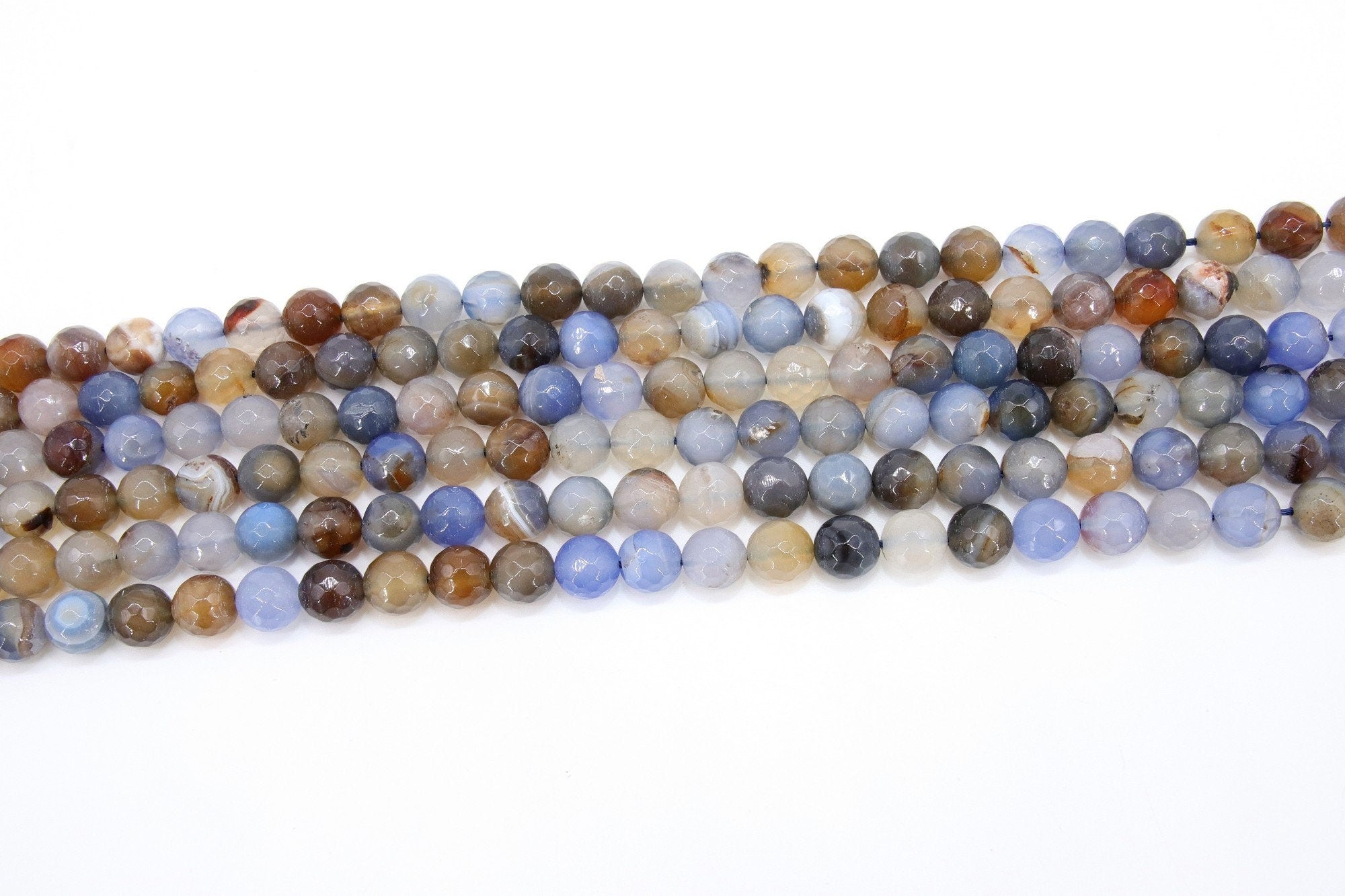 Natural Blue Fire Agate Beads, Faceted Brown and Baby Blue Blended Botswana Beads BS #26