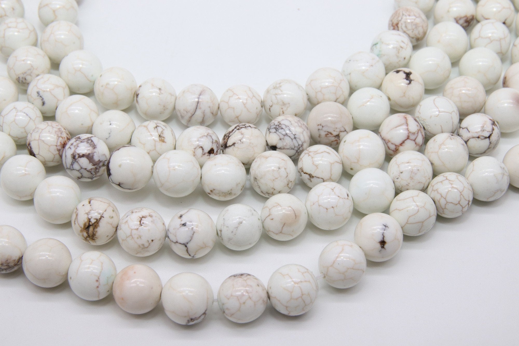 Natural Magnesite Beads, Smooth Round White Beige Stone Beads BS #8, sizes in 4 mm 6 mm 8 m 10 mm 15.75 inch Strands