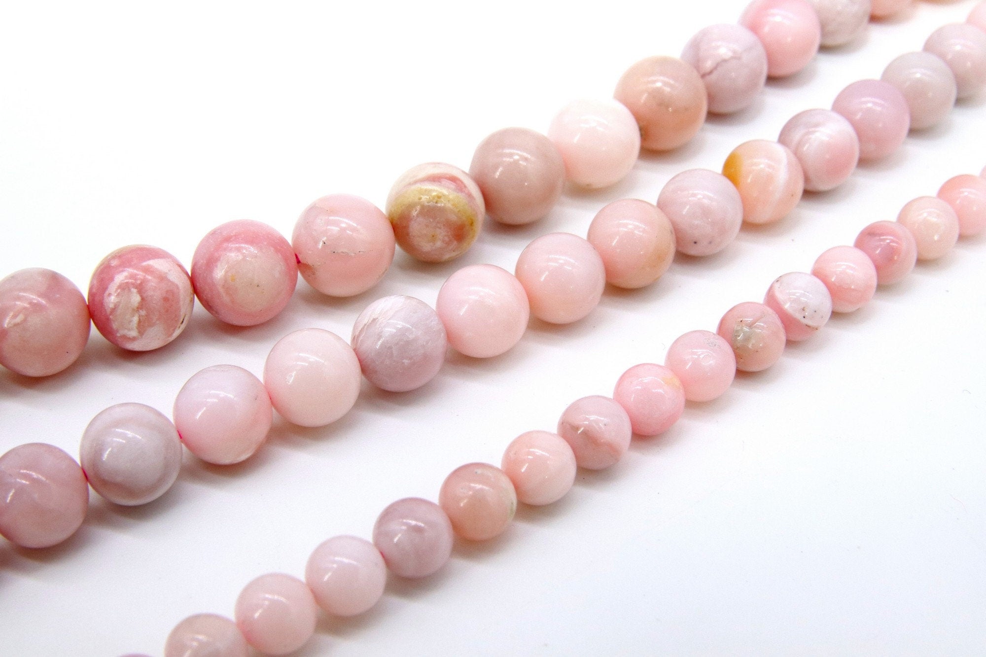Natural Pink Opal Beads, Genuine Smooth Round Beads BS #38, sizes in 6 mm 8 mm 10 mm FULL Strands