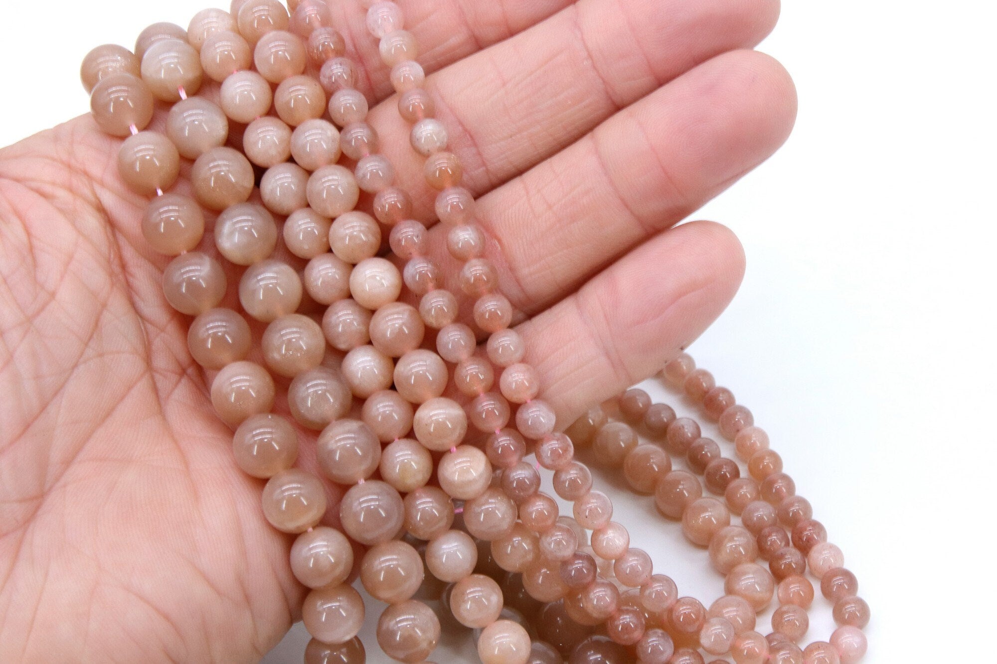 Natural Sunstone Beads, Smooth Round Pink Beige Beads BS #40, Genuine Grade A Sunstone sizes in 6 mm 8 mm 10 mm 15.75 inch FULL Strands