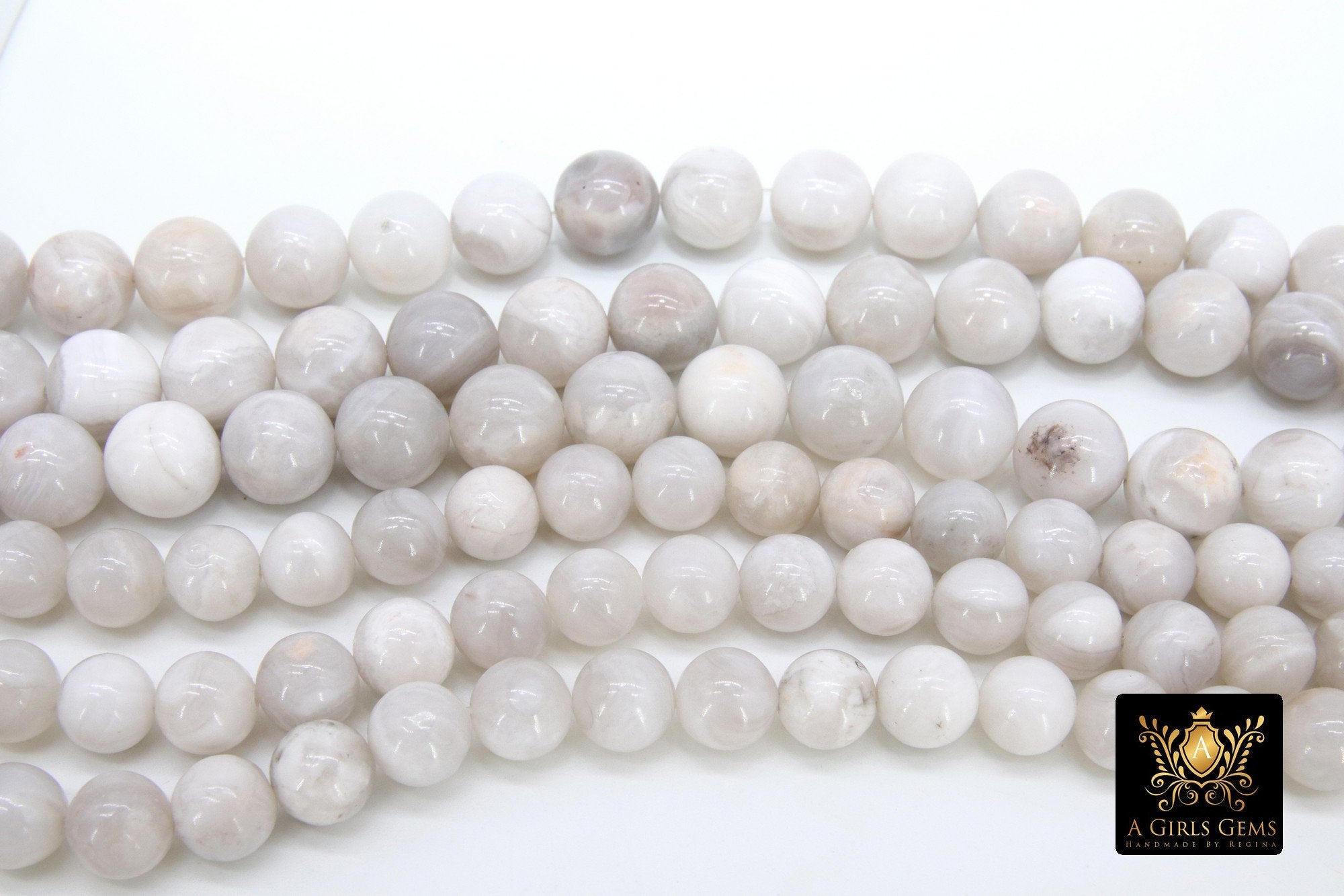 Natural Crazy Lace White Agate Beads, Smooth Agate Round Beads BS #6, sizes in 8 mm or 10 mm 16 inch Strands