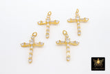 Gold Cubic Zirconia Cross, CZ Pave Cross for Necklaces #513, Crucifix 21 x 32 mm Rosary Jewelry