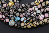 Tibetan Natural Faceted Agate Beads, DZI Fire Agate BS #69, Black Pink and Blue Colorful Beads