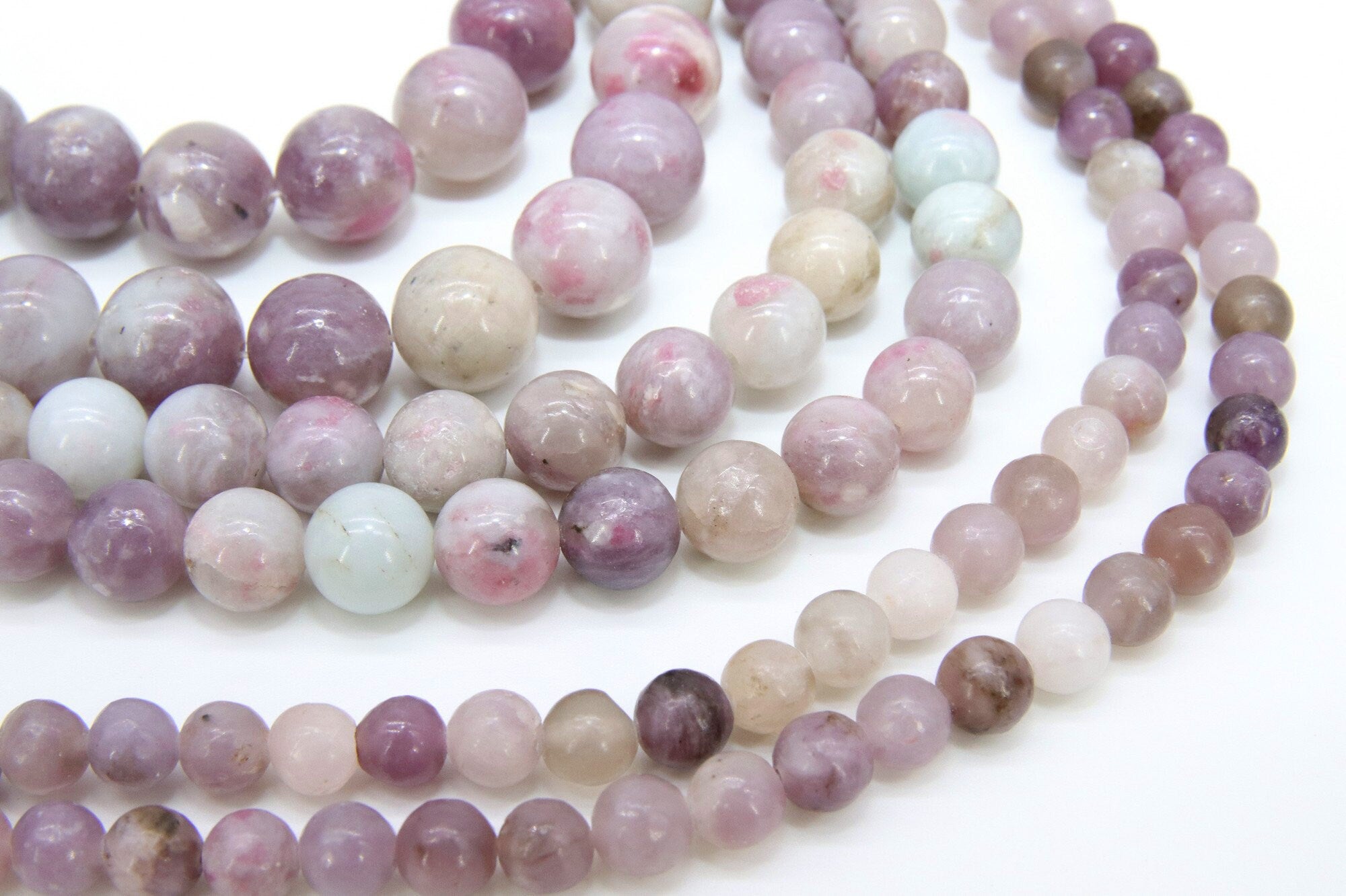 Natural Pink Tourmaline Beads Strands, Smooth Round Pink White Lavender Blended Beads BS #62, sizes in 6