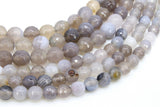 Natural Striped Faceted Agate Beads, White to Gray Banded Beads BS #59, sizes in 8mm 10 mm 15 inch Strands
