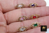 Gold Filigree Crystal Connectors, CZ Rectangle Shape Color Filigree Links #78, Red Pink Blue Mint Green Purple 7 x 17 mm