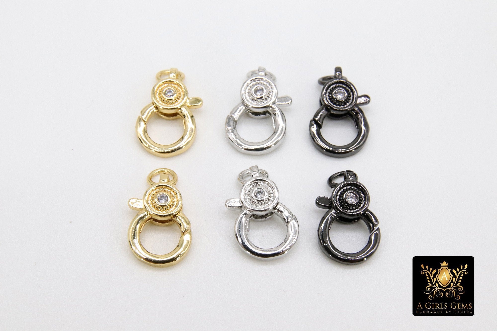 Cubic Zirconia Lobster Clasp, NEW Gold Black Silver Double Sided Claw #2362, CZ Pave Jewelry Findings
