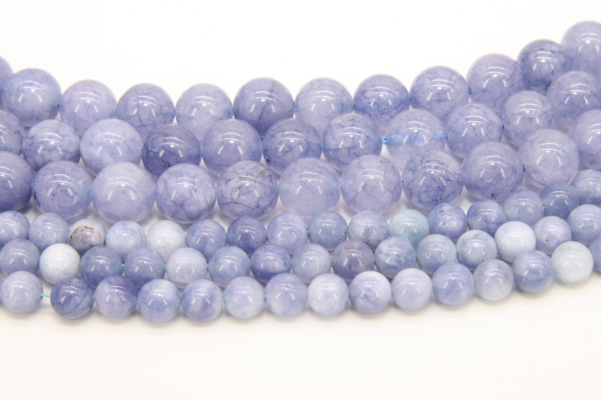 Natural Blue Quartz Beads, Smooth Baby Blue Gray Round Beads BS #67, sizes in 6 mm or 10 mm 15.75 inch Strands