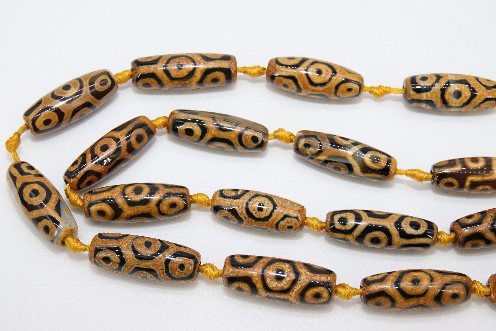 Tibetan DZI Tube Agate Beads, Long Oval Black and Brown Champagne Beads BS #71, 11~12 mm x 30~31 mm