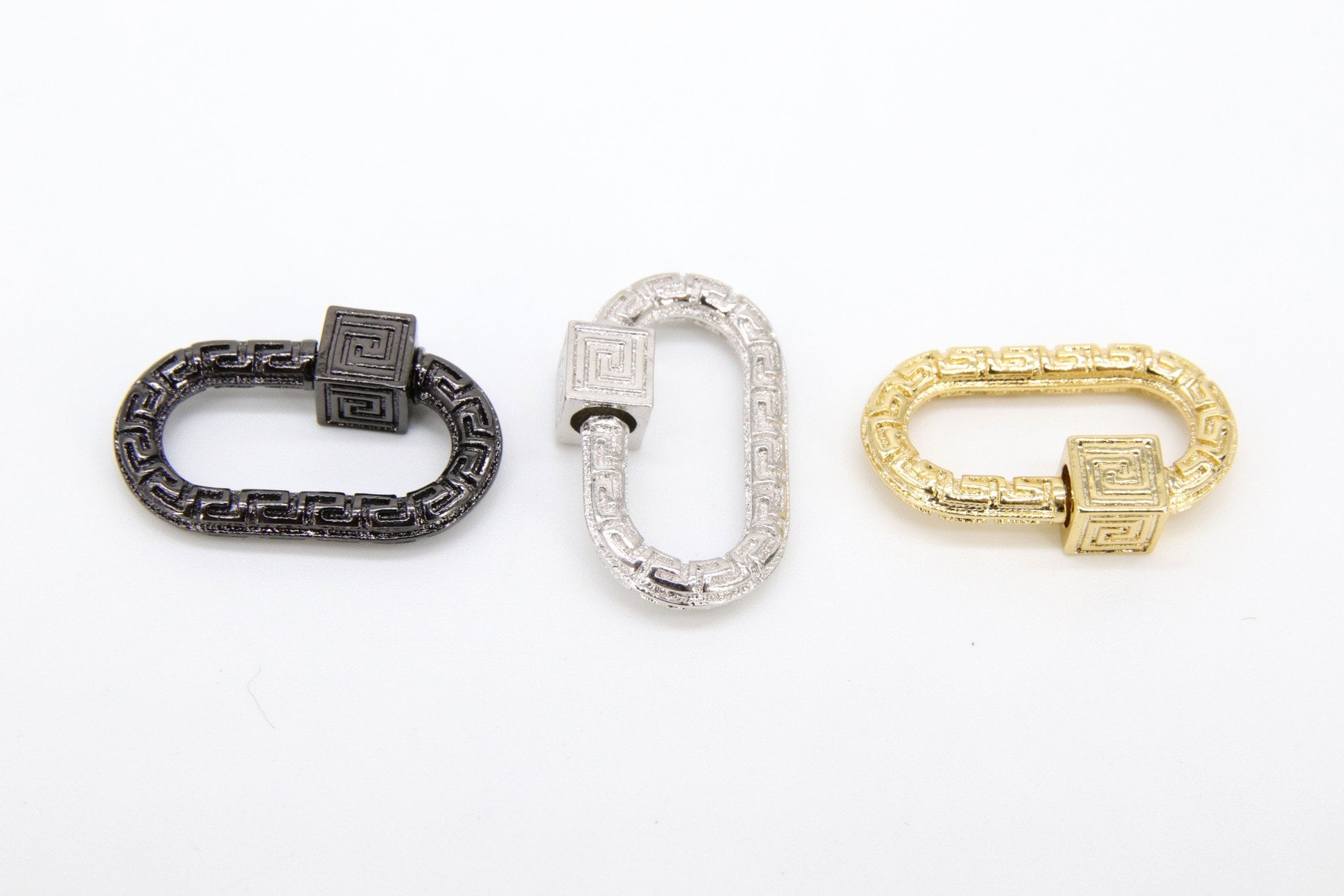 Gold Square Screw Clasps, Silver Textured Scroll Interlocking Necklace Connectors #2633, Black Screw Clasp Carabiner