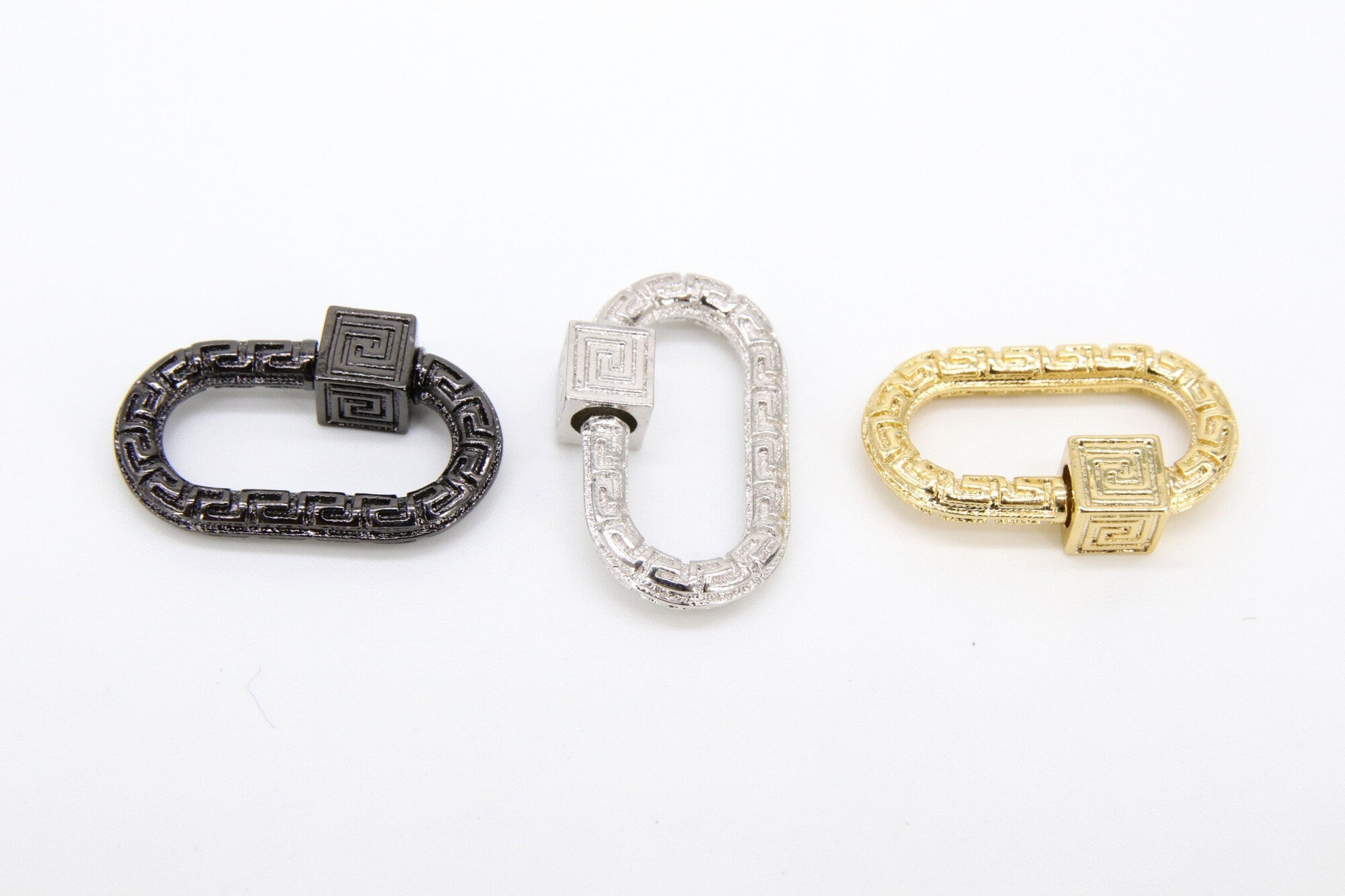 Heart Screw Clasps, Gold Filigree Engraved Interlocking Connector #2635, Silver Black Carabiner