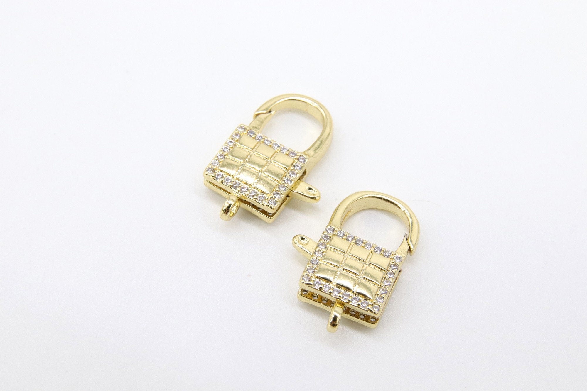 CZ Pave Mini Padlock Lobster Clasp, Gold Lock Clip #2344, Necklace Bracelet Keychain Claw Jewelry Findings