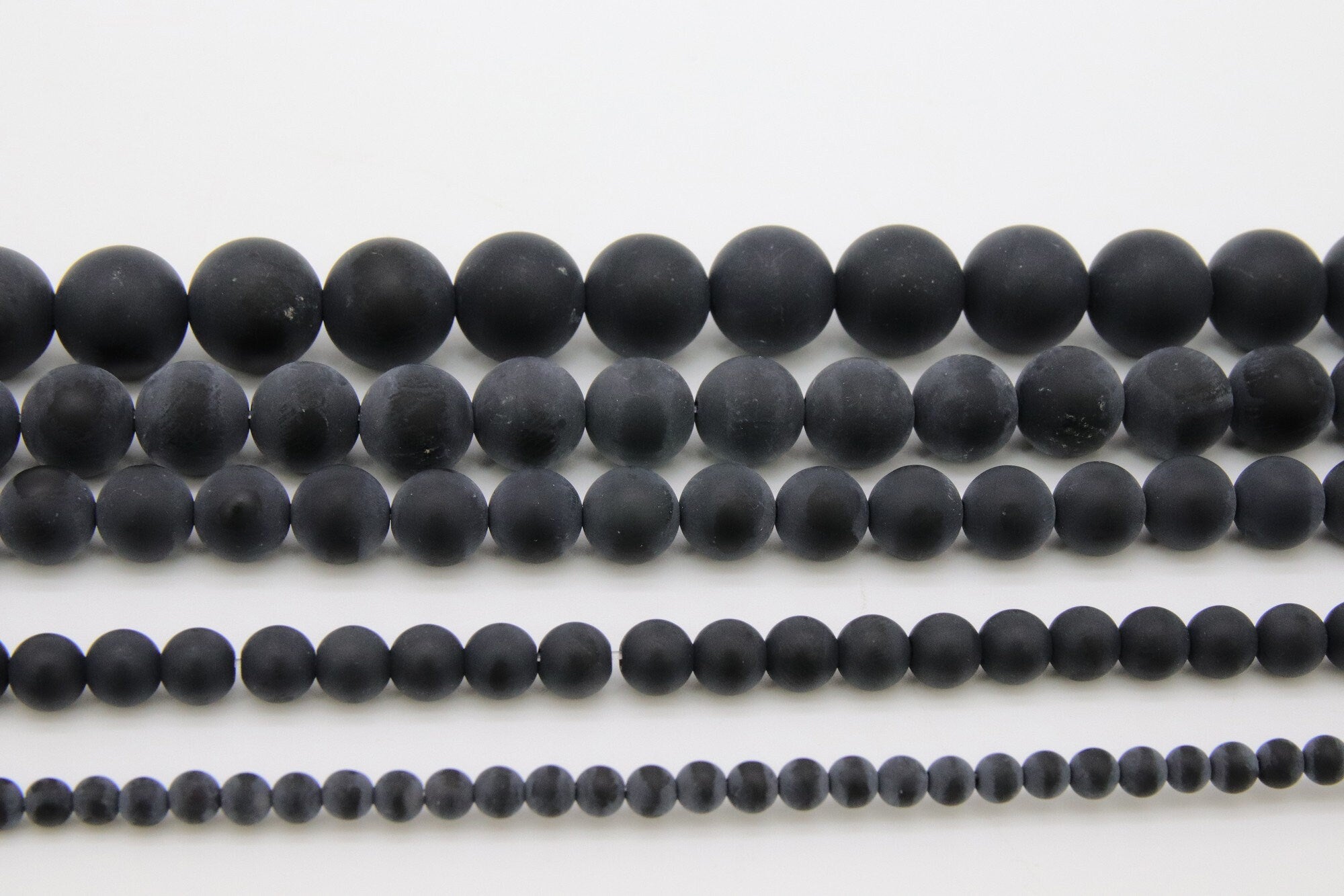 Natural Black Agate Beads, Smooth Frosted Matte Round Black Beads BS #29, sizes 4 mm 6 mm 8mm 10mm 12 mm 15.75 inch Strands