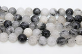 Natural Black Rutilated Quartz Beads Strands, Faceted Black and White Blended Beads BS #83, sizes in 12 mm 8 inch FULL Strands