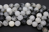 Natural Black Rutilated Quartz Beads Strands, Faceted Black and White Blended Beads BS #83, sizes in 12 mm 8 inch FULL Strands