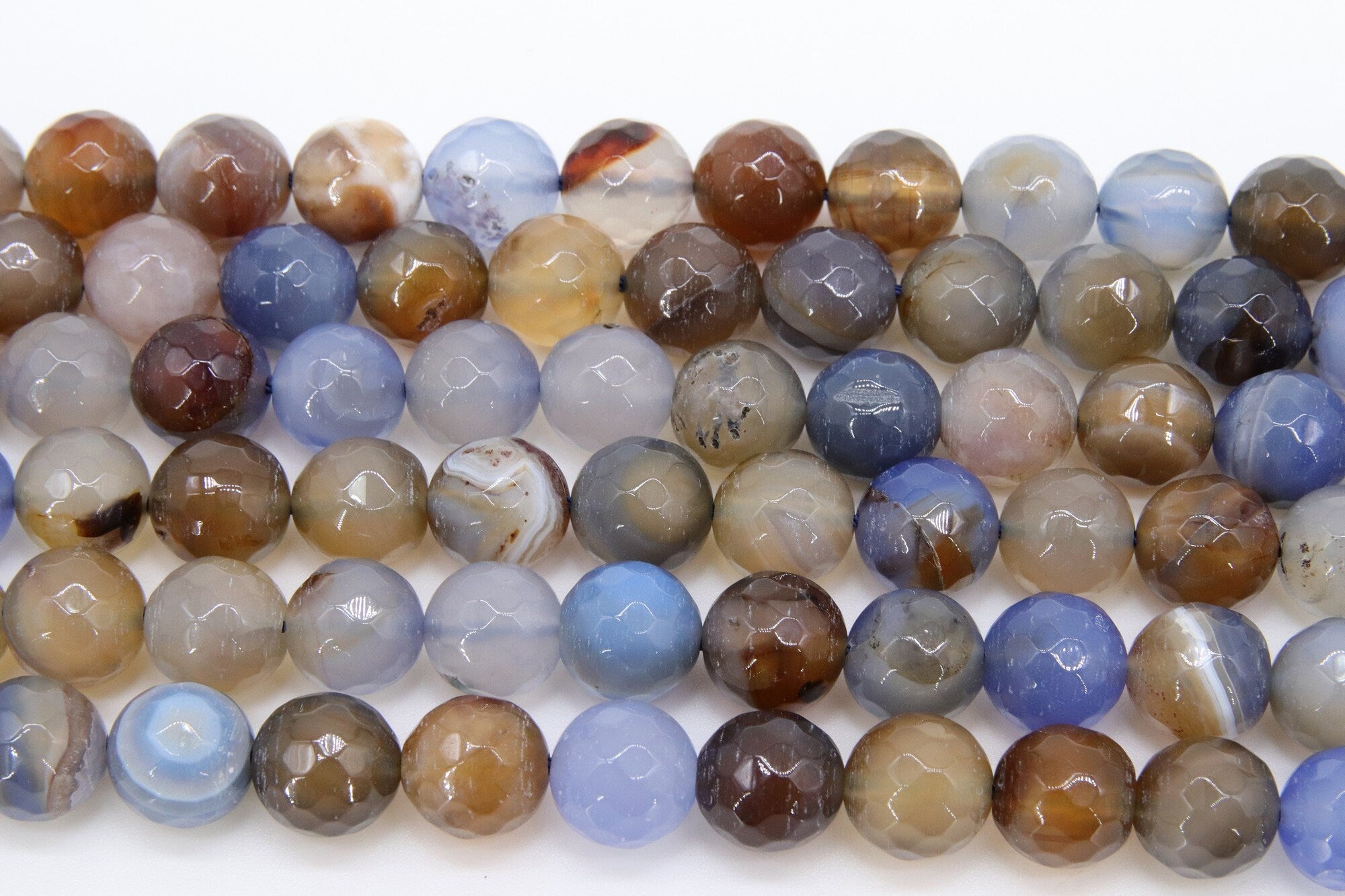 Natural Blue Fire Agate Beads, Faceted Brown and Baby Blue Blended Botswana Beads BS #26