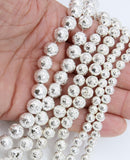Silver Plated Lava Rock Beads, Metallic Textured Beads BS #42, sizes 6 mm 8 mm 10 mm in 15.5 inch Strands