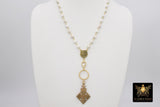 Brass Coptic Cross Necklace, White Turquoise Long Necklace, St. Benedict Religious Necklace