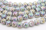 Gold and White Beads, Shimmery Smooth Purple Green Mardi Gras Tiger Stripe Rainbow Beads BS #46, sizes 10 mm 11 inch Strands