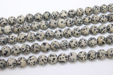 Natural Dalmatian Frosted Beads, Smooth Round Matte Black and Beige Jasper Beads, BS #52