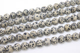 Natural Dalmatian Frosted Beads, Smooth Round Matte Black and Beige Jasper Beads, BS #52