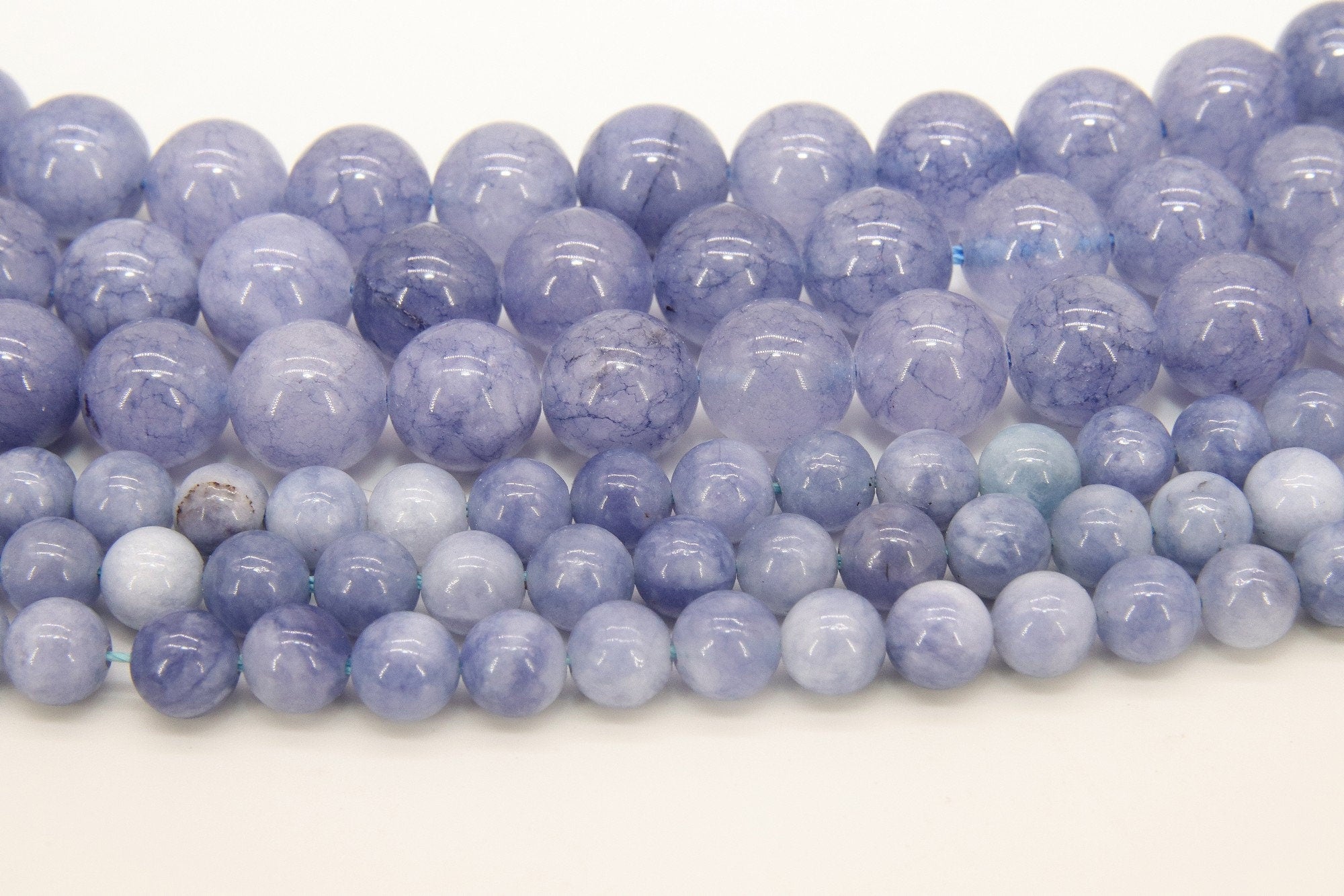 Natural Blue Quartz Beads, Smooth Baby Blue Gray Round Beads BS #67, sizes in 6 mm or 10 mm 15.75 inch Strands