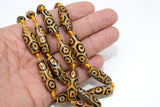 Tibetan DZI Tube Agate Beads, Long Oval Black and Brown Champagne Beads BS #71, 11~12 mm x 30~31 mm