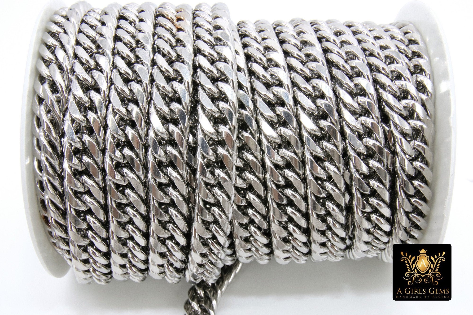 Silver Curb Chain, 304 Stainless Steel Large Heavy Flat 16.5 mm CH #249, Cuban Diamond Cut 11.6 mm Oval Unfinished Gold Chains