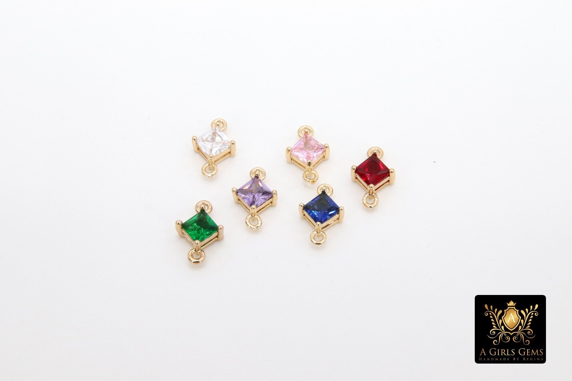 Gold Diamond Shape CZ Connectors, Earring Colorful Crystal Links #667, Clear Pink Blue Aqua Green Purple